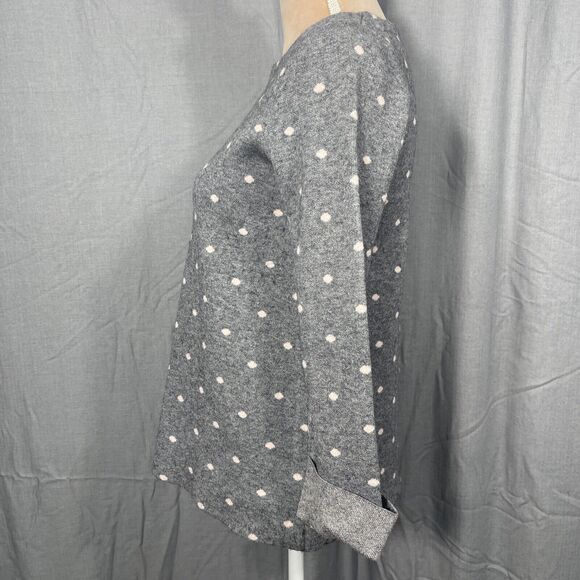 Cynthia Rowley Pullover XS Sweater Gray/Pink Polka Dot‎ 3/4 Sleeve BoatNeck Knit - Picture 3 of 9